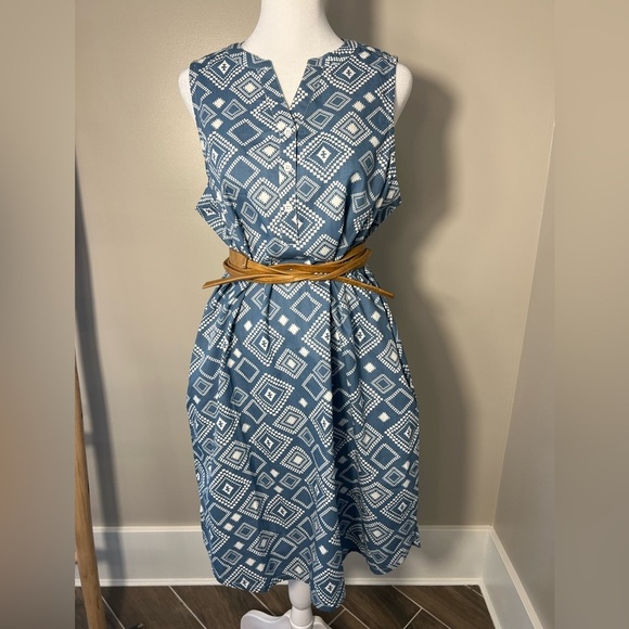 NWT Old Ranch M Organic Cotton Sleeveless Blue Geometric Pattern Tunic Dress - Picture 1 of 15